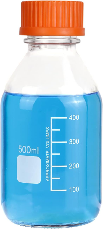 8 Pieces 500 Ml round Media Glass Bottle Graduated Storage Jar with GL45 Polypropylene Orange Cap