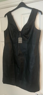 BNWT Stunning Black OASIS Faux Leather Dress UK 16 £46!