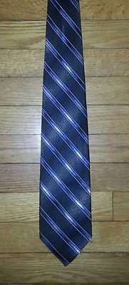 Basis Mender Tie Silk Diagonal Stripe Dark Charcoal Gray Blue NIB t2998 
