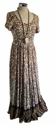 NWT Soft Surroundings KARA White Mocha Leopard Maxi Ruffle Hem M (10-12) $140.00