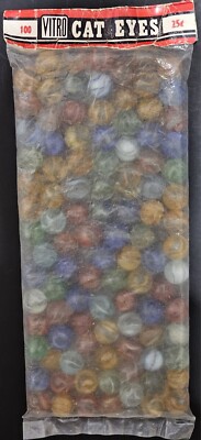 Vintage Vitro Cat Eyes Marbles, Bag Of 100, 25¢, Five Star Brand, Made In U.S.A.