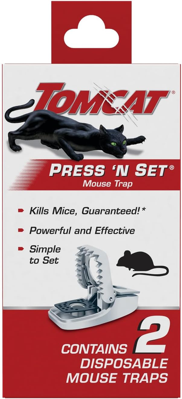 Tomcat Press 'N Set Mouse Trap, Plastic, Spring-Loaded Mouse Killer with Grab-Ta