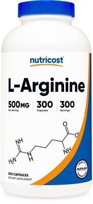 Nutricost L-Arginine 500mg, 300 Capsules - Non-GMO & Gluten Free