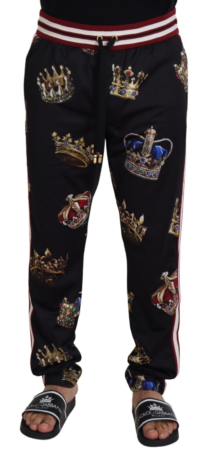 

DOLCE - GABBANA Брюки черные полиэстеровые джоггеры с принтом DG Crown IT54/W40/ 970usd, Черный