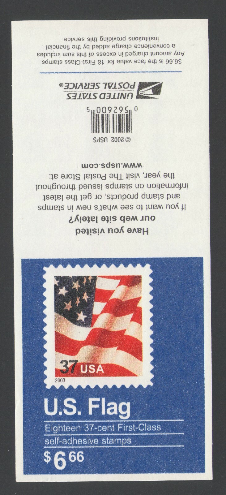US Sheet of 37 cent 2003 US Flag Stamps, Scott 3637a