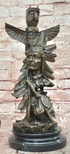 NATIVE AMERICAN INDIAN CHIEF GERONIMO BUST SPEAR BRONZE FIGURINE ART SIGNED SALE