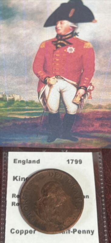 U.S. Colonial Era 1789 George III King During American Revolution 1/2 Penny E136