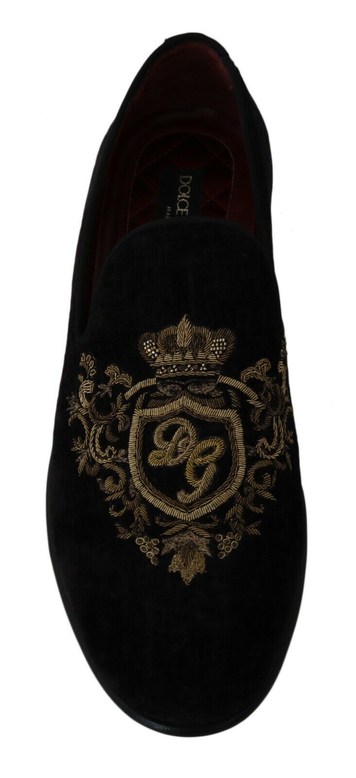 Pre-owned Dolce & Gabbana Shoes Loafers Black Velvet Gold Crown Mens Eu39 / Us6 Rrp $2200