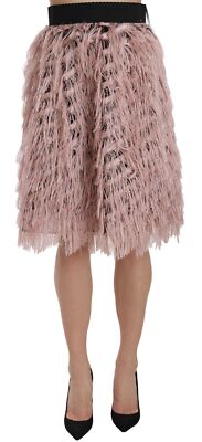 DOLCE & GABBANA Юбка-карандаш с бахромой, металлик, трапеция, розовое золото IT40/US6/S $1000