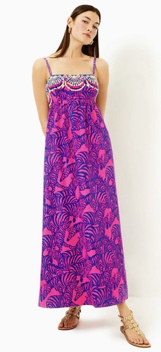 Pre-owned Lilly Pulitzer Bernadetta Maxi Dress Passion Fruit Pink Wild Nights Size 6