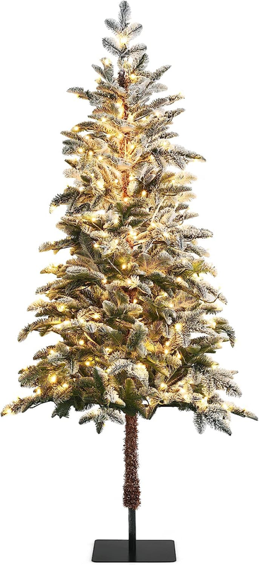 Christmas Tree, Snow Flocked Artificial Slim Tree W/ 2