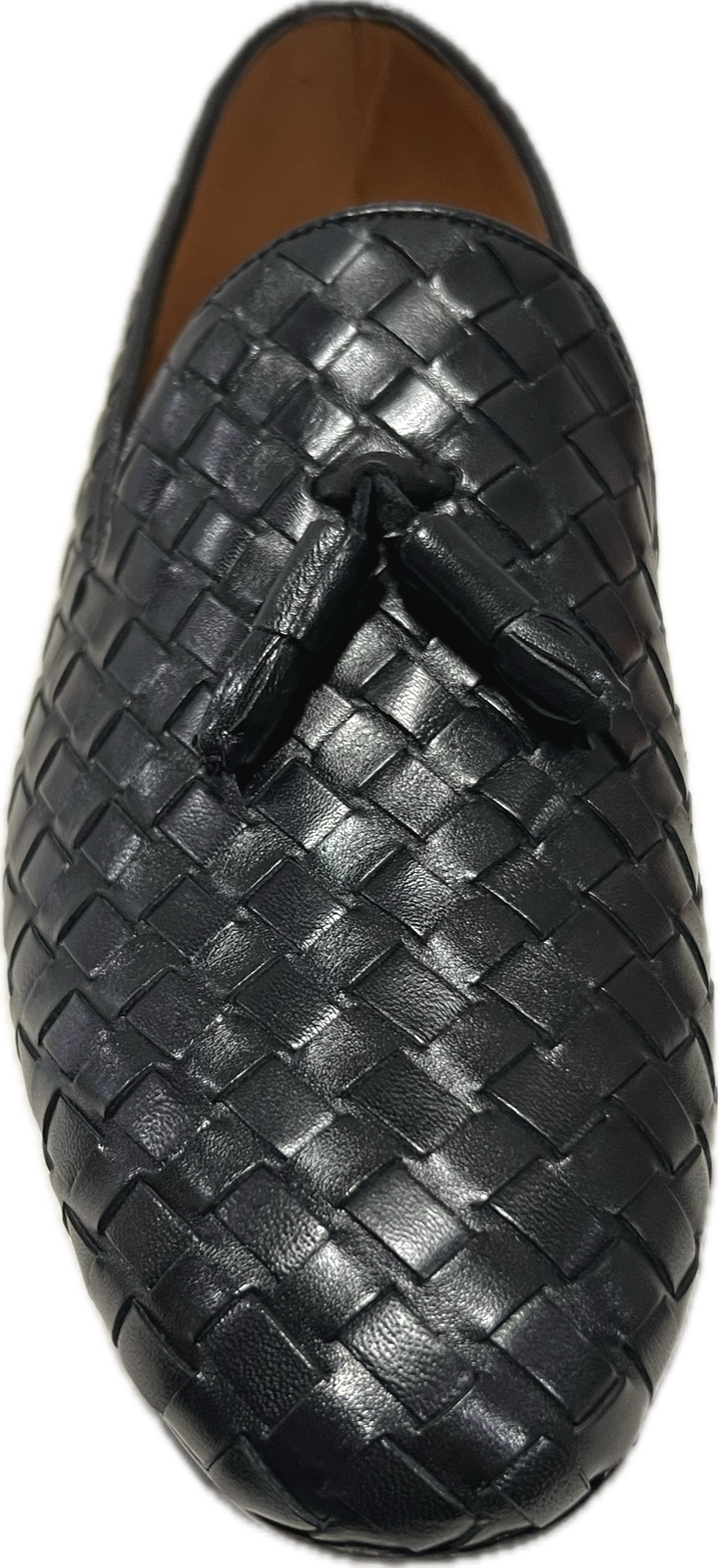 Pre-owned Sigotto Uomo Men's Slip On Black Woven Leather Loafers With Tassels 4408
