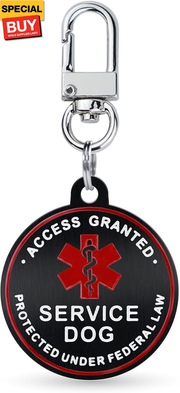 Service Dog ID Tag for Small & Large Dogs - Emotional Support ESA Medical Alert Collar Accessory - Durable Stainless Steel Service Animal Tag - Access Granted Service Dog Tag in Black Small