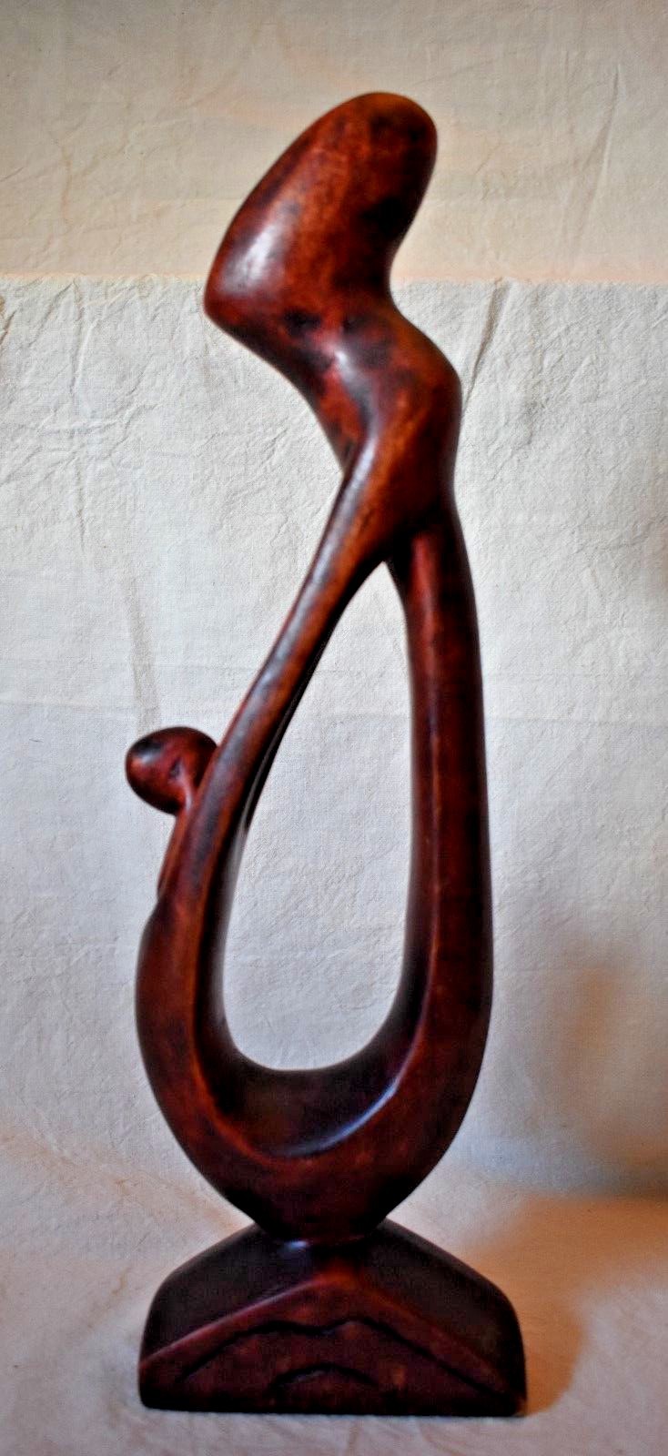 Hand crafted Wooden Parent and Child Sculpture Figurine 7 7/8 in. tall mom baby