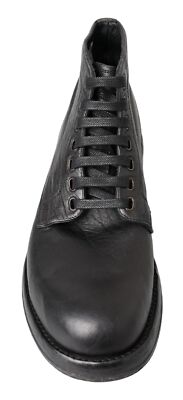 Pre-owned Dolce & Gabbana Equisite Black Lace-up Leather Men's Boots Authentic