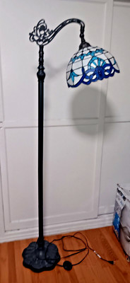 Tiffany Floor Lamp Navy Blue White Stained Glass Arched Lamp 12X18X64 Inches 
