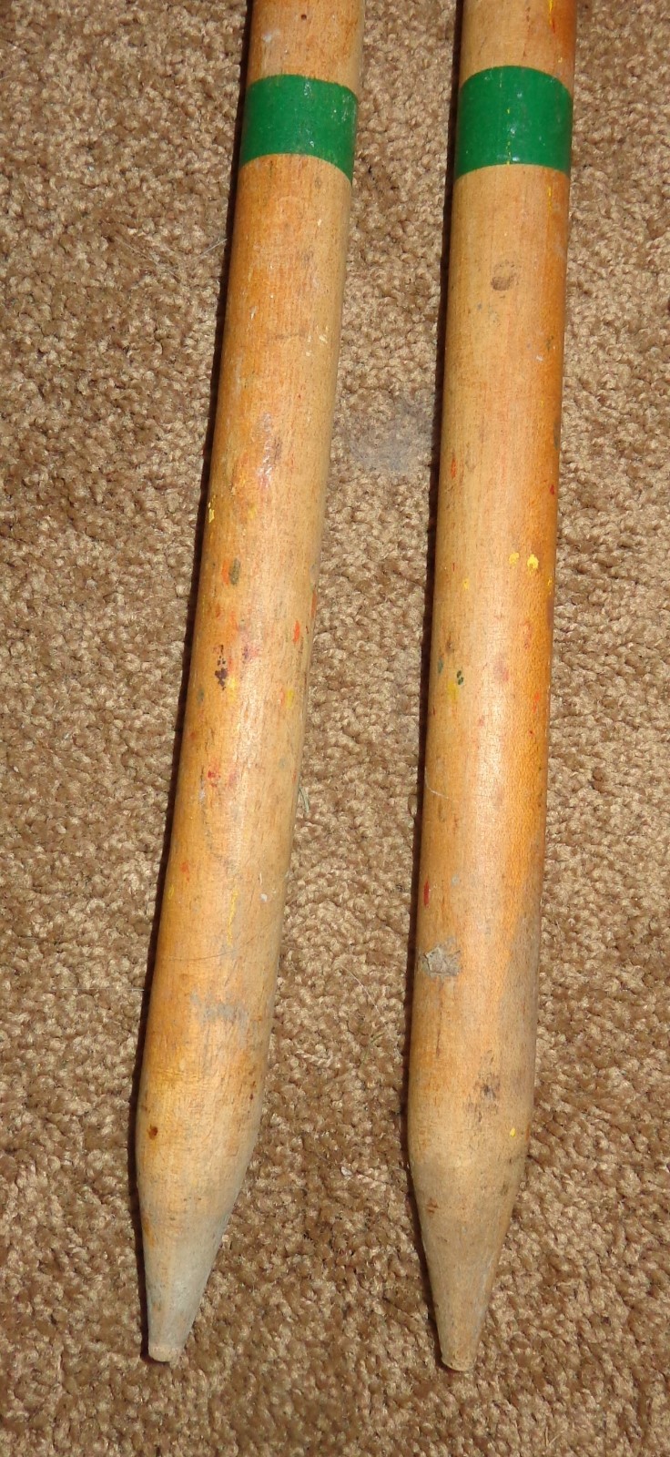 2 OLD VINTAGE WOOD CROQUET SET STAKES WOODEN 20 3/8
