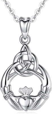 Sterling Silver Irish Jewelry, Celtic Claddagh Witches Knot Necklace for Women T