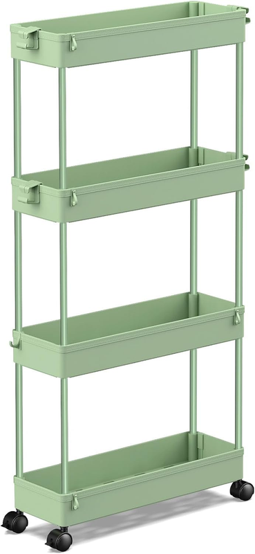 Slim Rolling Storage Cart 4 Tier Bathroom Organizer Utility Cart Mobile Shelving