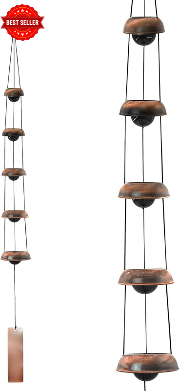 Copper Wind Chimes for Outside, Temple Wind Chimes with 5 Bells Feng Shui Wind B