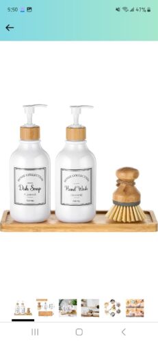 Set 16 Oz Dish Soap Dispenser With Bamboo...