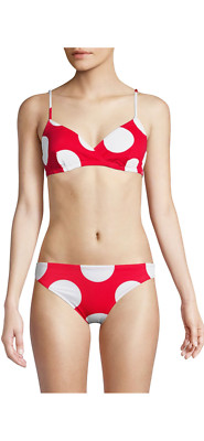 Moschino Flash Swim Polka Dot Bikini Top and Bottom Set In Red Mult 4(Large) NEW