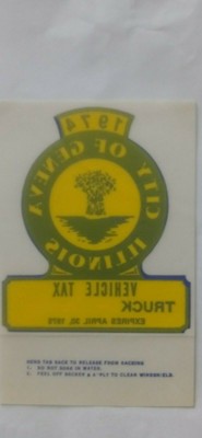 Rare 1974 City of Geneva Illinois Vehicle Truck Tax Sticker