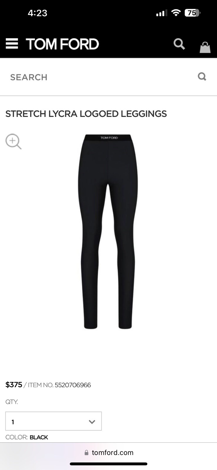 Tom Ford Black Logo Waistband Leggings | eBay