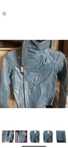Pre-owned Veda Classic Leather Teal Moto Jacket Size Small Msrp $898 In Green