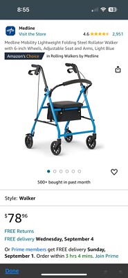 Medline MDS86850EB Lightweight Aluminum Rollator - Blue
