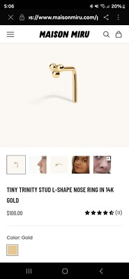 Maison Miru TINY TRINITY STUD L-SHAPE NOSE RING IN 14K GOLD