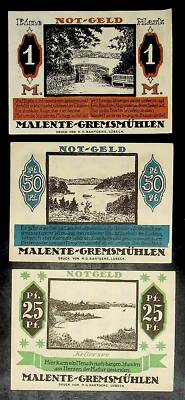 1921 Germany  MALENTE 25 50 100 Phennig Banknote / Notgeld
