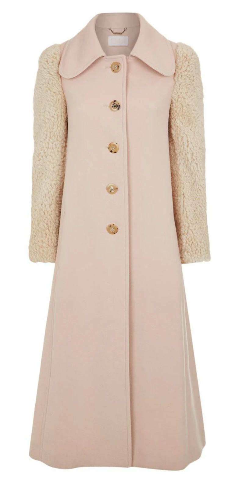 Pre-owned Chloé Women's Pink Lambskin Shearling Long Coat Jacket Parka 34