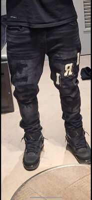 Amiri Washed Black Appliqué Jeans Distressed - Size 33
