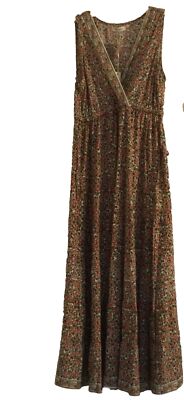 Max Studio Women s Dress S peach floral tiered midi summer lightweight V Neck