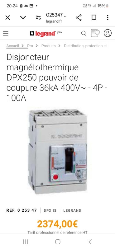 Disjoncteur MagnÃ©Tothermique Dpx250 Pouvoir De Coupure 36ka 400v~ - 4p - 100a