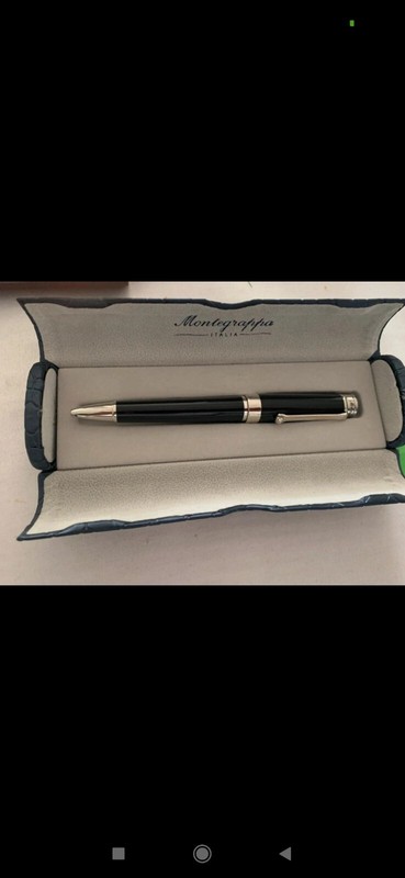 Luxueux Stylo Montegrappa Italy Parola Black Ballpoint Pen Platinum Plated Trim