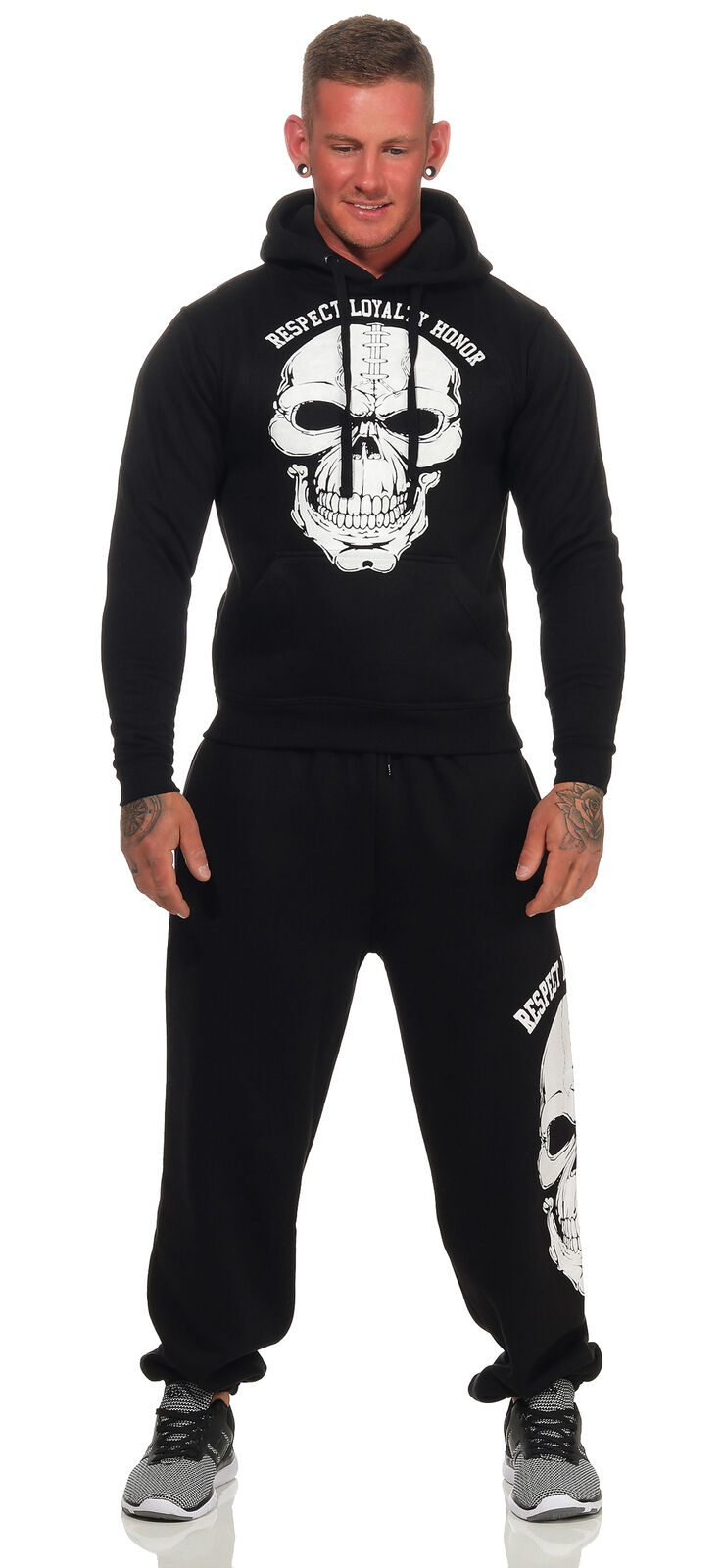 Herren Totenkopf Jogging Anzug Bulldogge Hoodie Sweatshirt Hose Sportanzug S-XXL