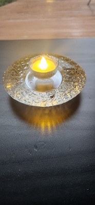 Orrefors Sweden Crystal Glass Discus Votive Tea Light Candle Holder Signed 