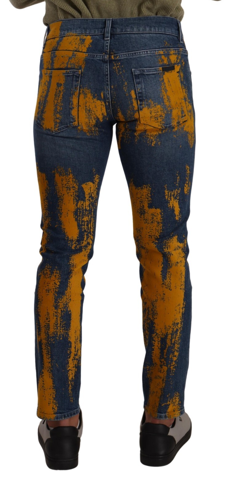 Pre-owned Dolce & Gabbana Jeans Blue Yellow Dye Cotton Skinny Men Denim It52/ W38/xl $1300