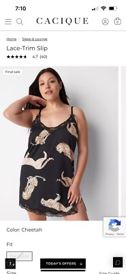 Cacique 18/20 Cheetah Lace Trim Slip/Sleep