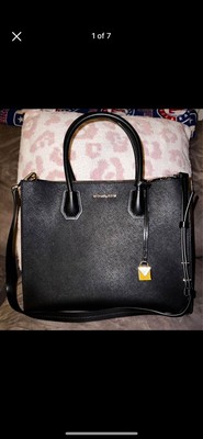 New Authentic MK Michael Kors Mercer Large Black Leather Tote/Shoulder Bag