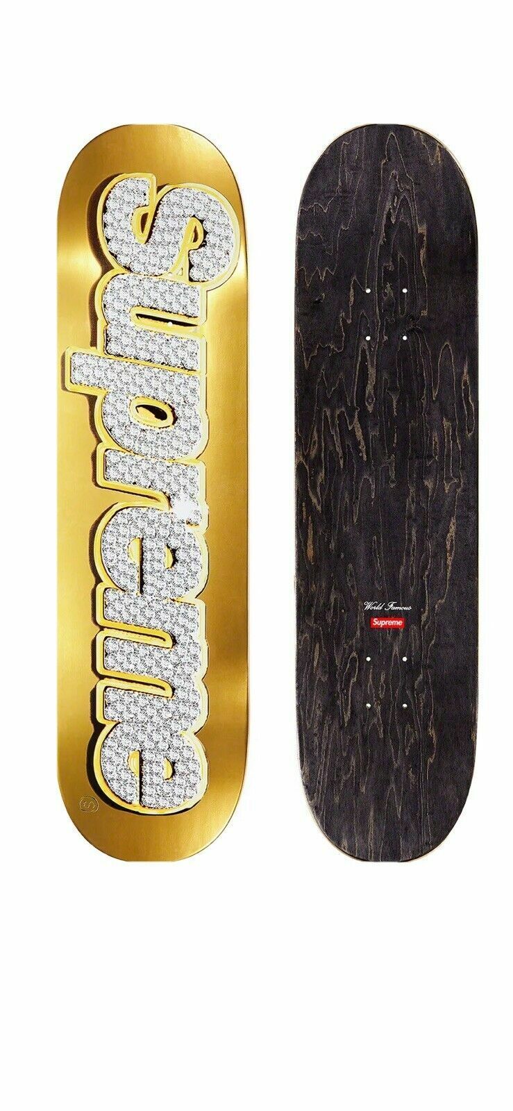Supreme Bling Box Logo Gold Skate Deck Skateboard Rare Supreme Bling Box Logo Gold Skate Deck Skateboard Rare