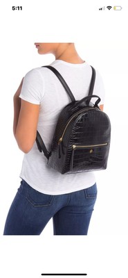 Tory Burch Croc Embossed Mini Black Leather Backpack