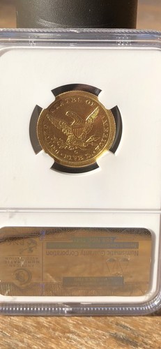 1843 C $5 AU 53 Charlotte Gold