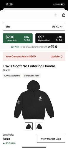 Pre-owned Travis Scott No Loitering Hoodie Black Size Xl