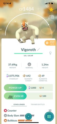  PVP BEASTS!   SHINY VIGOROTH W/2ND MOVE +1500CP!  - PKMN GO - NON REGISTERED