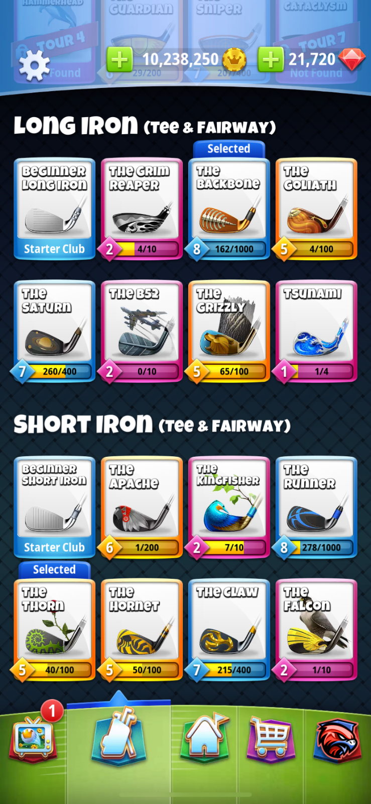 Golf Clash Account,2200+,10+ million coins, 21K+ gems, 1,800+ Balls,GOLD BANNERS