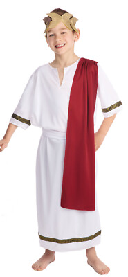 Boys Greek Roman Toga Caesar Emperor Ancient Gladiator Fancy Dress Costume 4-12