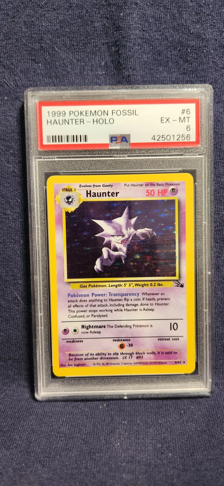 Pokemon PSA 6 Unlimited Fossil Haunter 6/62 Blue Ink Stain